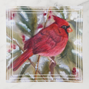 Red Cardinal Christmas Bird Trinket Tray