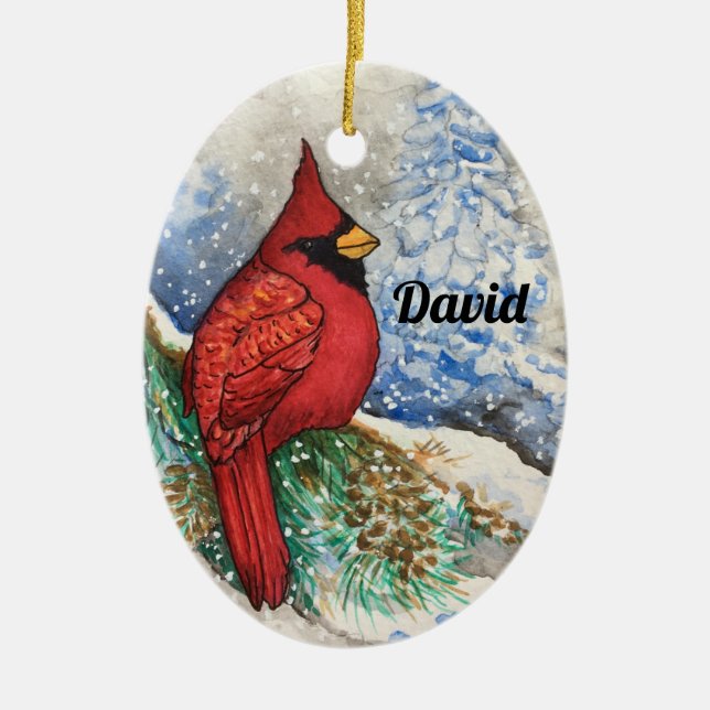 Red Cardinal Christmas Bird Wildlife Ceramic Ornament (Front)
