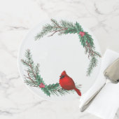Red Cardinal Christmas Cheer Cake Plate (Front)