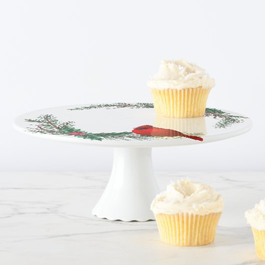 Red Cardinal Christmas Cheer Cake Plate (In Situ)