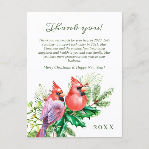 Red Cardinal Christmas Corporate Holiday Thank You Postcard