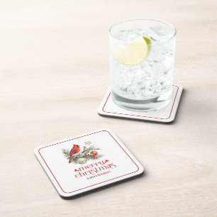 Red Cardinal Christmas Decor Bouquet Beverage Coaster