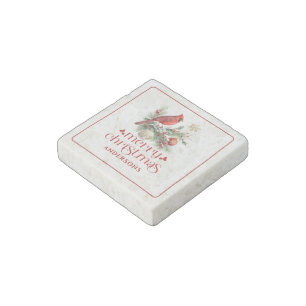 Red Cardinal Christmas Decor Bouquet Stone Magnet