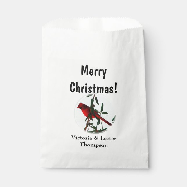 Red Cardinal Christmas Favor Bag (Front)