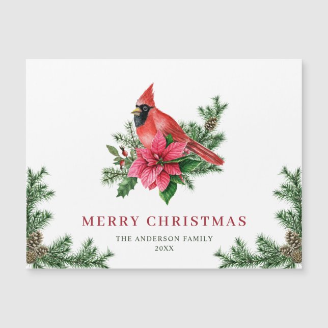Red Cardinal Christmas Holiday Magnetic Card (Front)