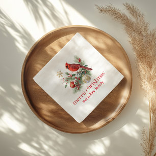 Red Cardinal Christmas Holly Bouquet Napkins