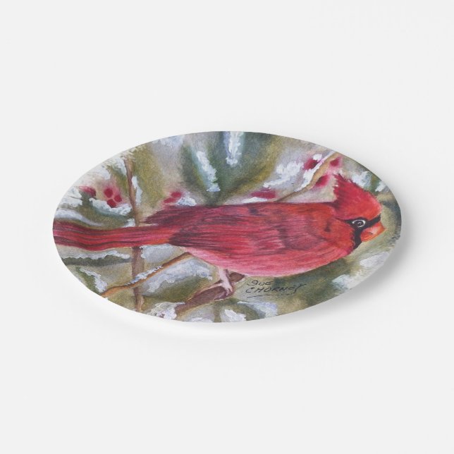 Red Cardinal Christmas Paper Plates (Angled)