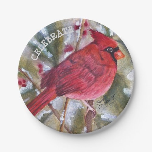 Red Cardinal Christmas Paper Plates