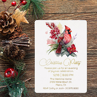 Red Cardinal Christmas Party Foil Invitation