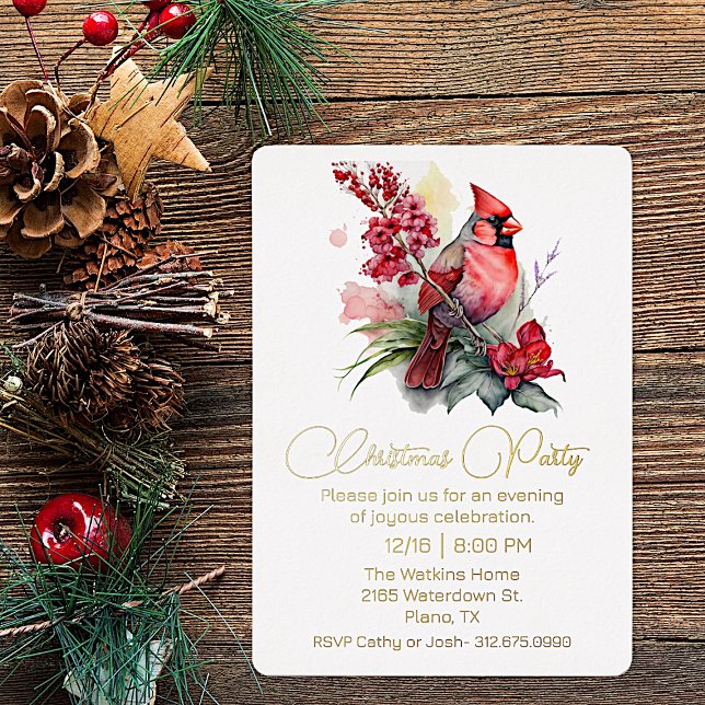 Red Cardinal Christmas Party Foil Invitation (Creator Uploaded)