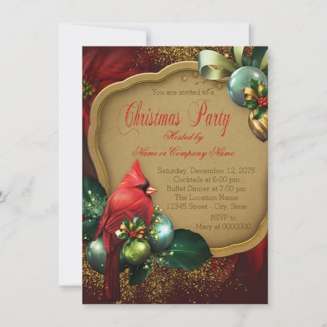Red Cardinal Christmas Party Invitation (Front)