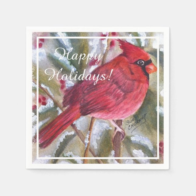Red Cardinal Christmas Party Napkins (Front)