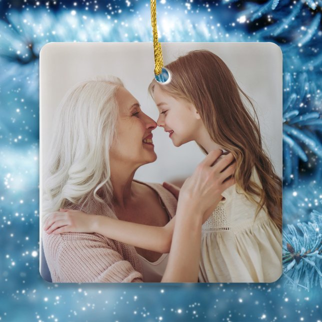 Red Cardinal Christmas Photo Custom Ceramic Ornament (Simple botanical photo square ornaments with a simple red cardinal bird. )