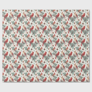 Red Cardinal Christmas Pine Watercolor Wrapping Paper