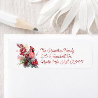 Red Cardinal Christmas Return Address Label