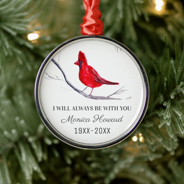 Red Cardinal Christmas Tribute Remembrance Bird Metal Ornament (Tree)