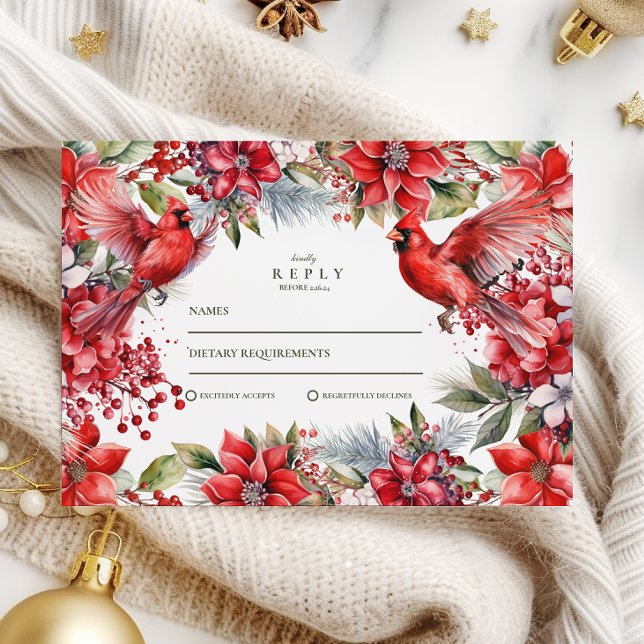 Red Cardinal Christmas Wedding RSVP Card (Creator Uploaded)