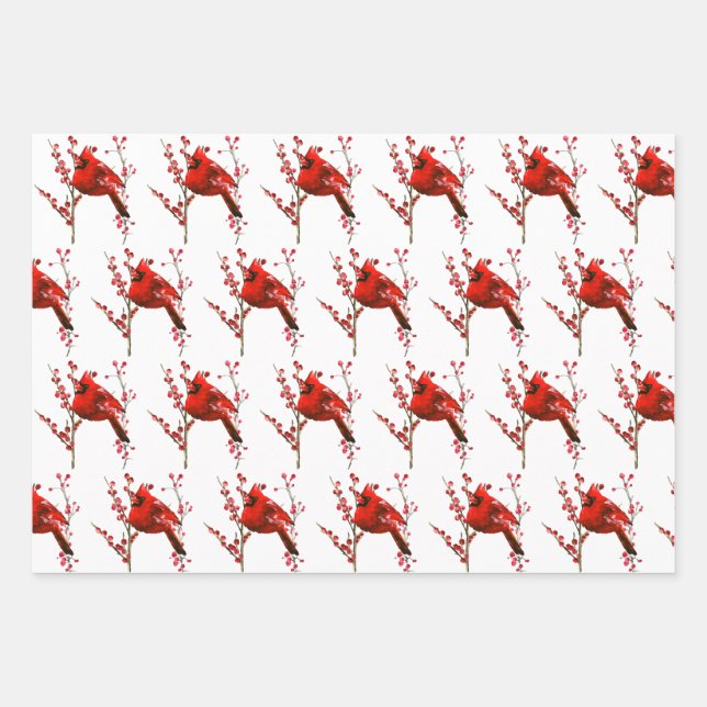 Red cardinal Christmas, winter holiday Wrapping Paper Sheets (Front)