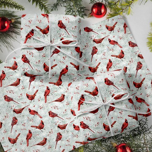 Red Cardinal Christmas Winter Holiday Wrapping Paper Sheets
