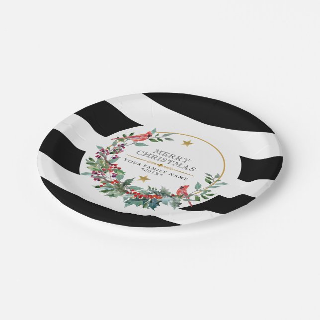 Red Cardinal Christmas wreath modern watercolors Paper Plates (Angled)