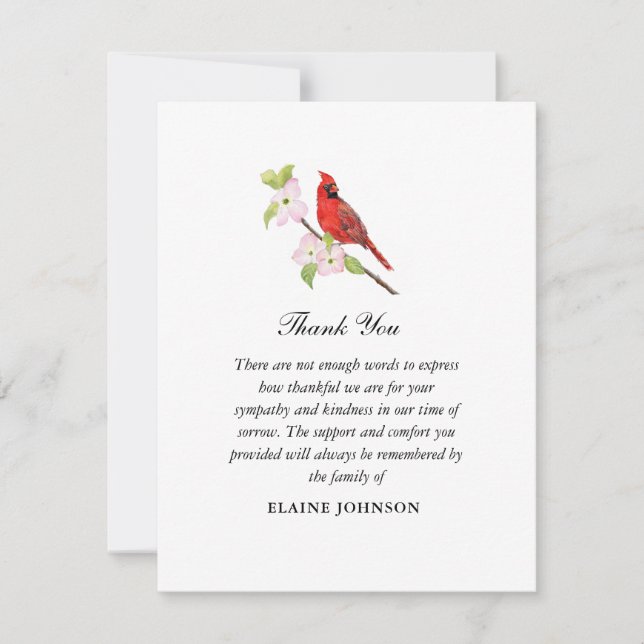 Red Cardinal & Dogwood  Funeral Photo Thank you  Card (Front)