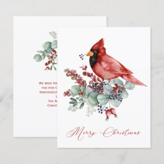 Red Cardinal, Eucalyptus, Greenery Christmas