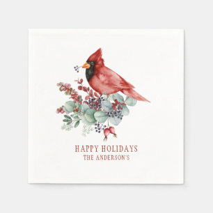 Red Cardinal Eucalyptus Red Berries Christmas Napkins