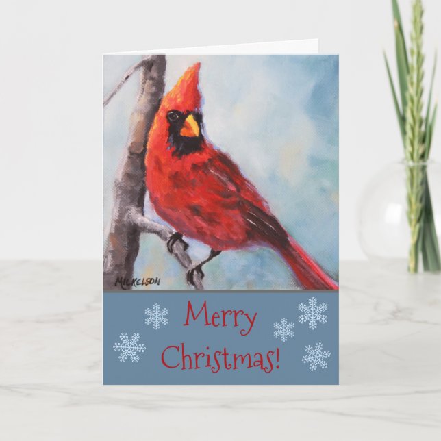 Red Cardinal Fine Art Christmas Holiday Card (Front)