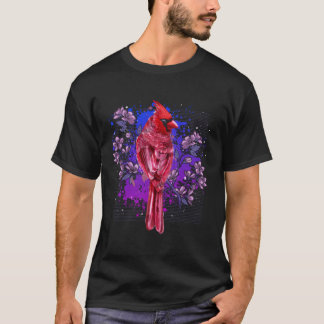 Red Cardinal Floral Bird Watching Flowers Bird T-Shirt