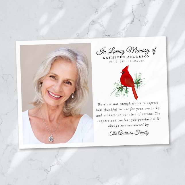 Red Cardinal Funeral Memorial Thank You Card (Creator Uploaded)