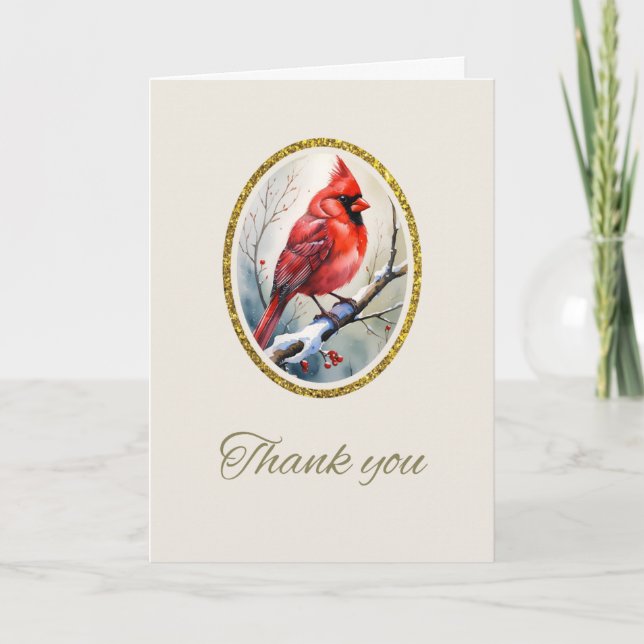 Red Cardinal Funeral Memorial Thank You Card (Front)