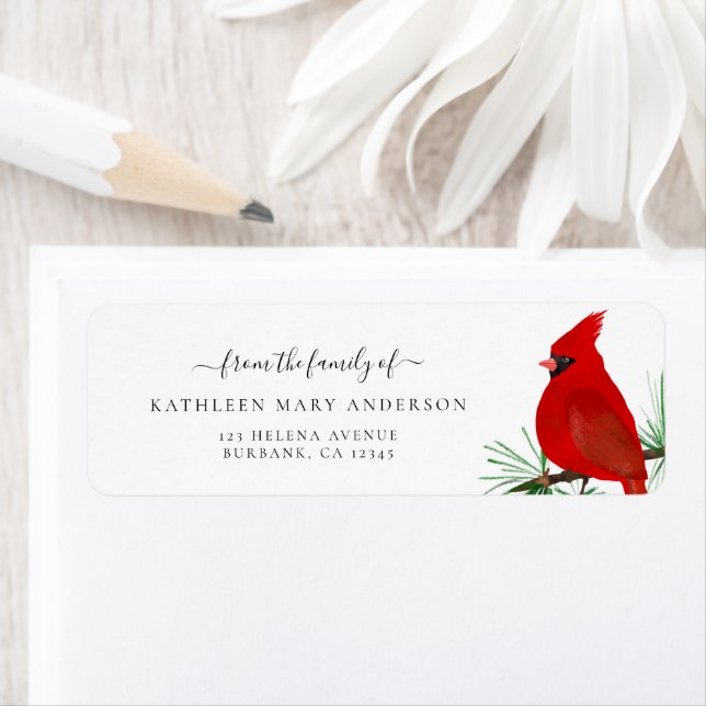 Red Cardinal Funeral Return Address Label (Insitu)
