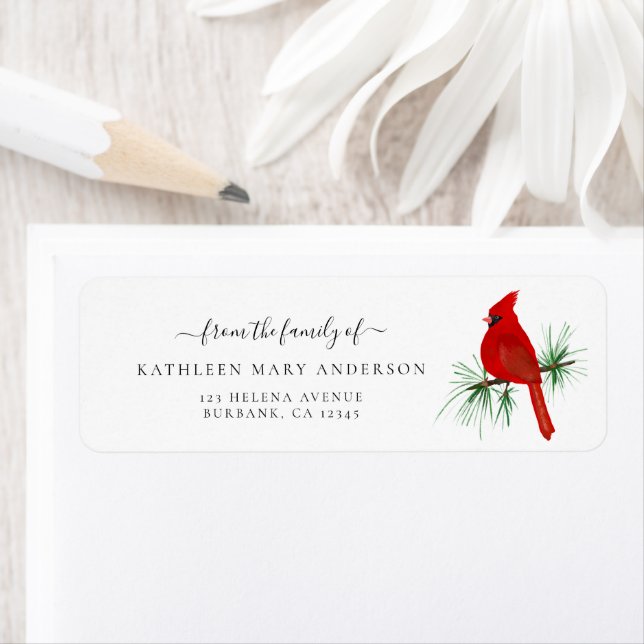 Red Cardinal Funeral Return Address Label (Insitu)
