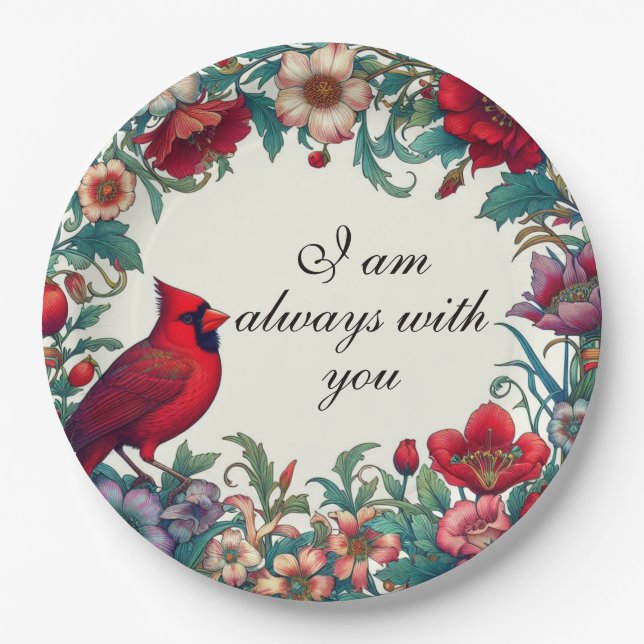 Red Cardinal Gifts Sympathy Keepsake Memorial Paper Plates (Front)
