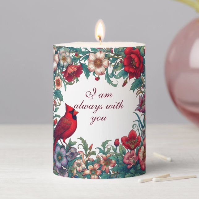 Red Cardinal Gifts Sympathy Keepsake Memorial Pillar Candle (In Situ)