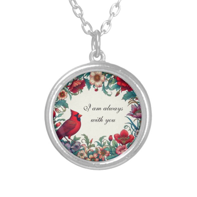 Red Cardinal Gifts Sympathy Keepsake Memorial Silver Plated Necklace (Front)