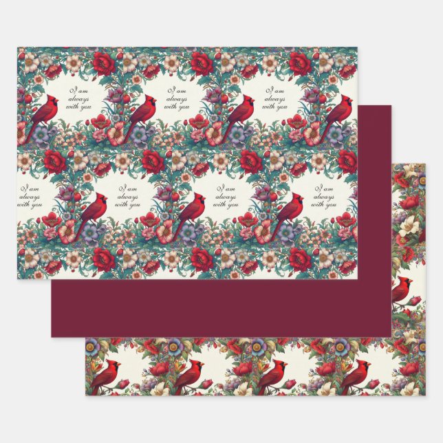 Red Cardinal Gifts Sympathy Keepsake Memorial Wrapping Paper Sheets (Set)
