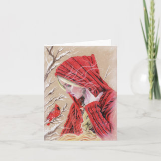 Red Cardinal Girl Christmas Holiday Card