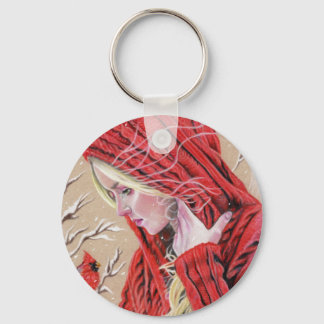 Red Cardinal Girl Christmas Holiday keychain