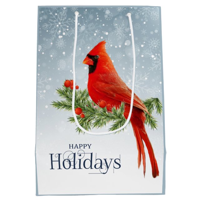 Red Cardinal Happy Holidays Gift Bag (Back)