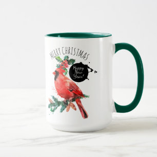 Red Cardinal Happy New Year & Merry Christmas Mug