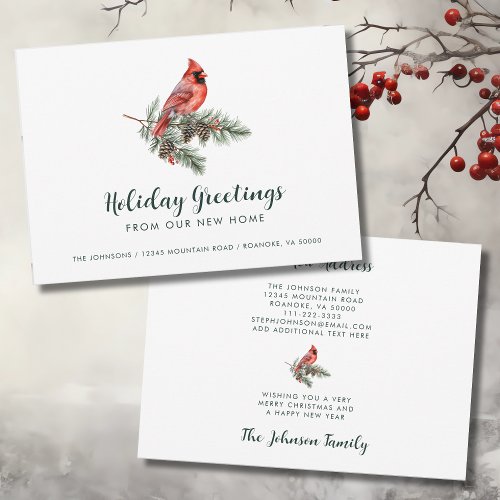 Red Cardinal Holiday Greetings from New Home   Announcement