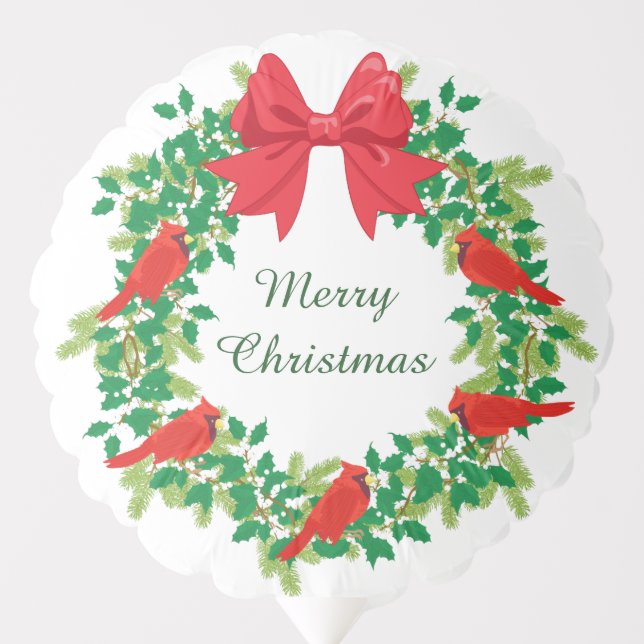 Red Cardinal Holiday Wreath Balloon (Front)