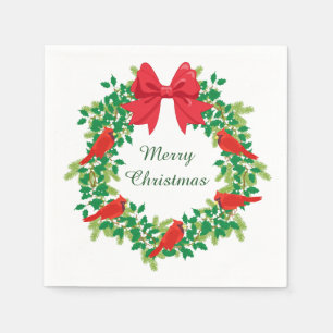 Red Cardinal Holiday Wreath Napkins