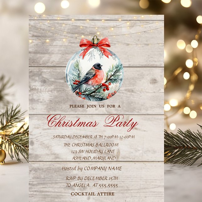 Red Cardinal Holly Berry Ball Christmas Corporate Invitation (Creator Uploaded)