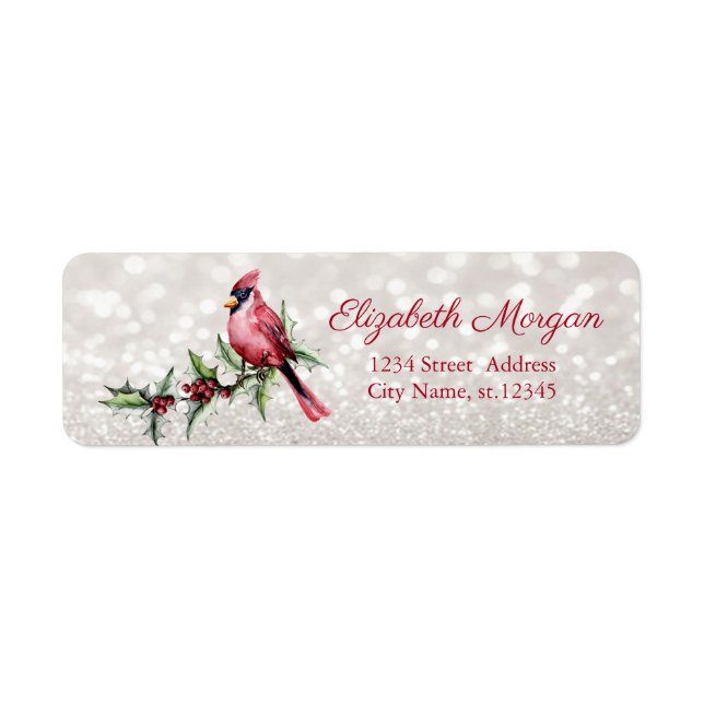 Red Cardinal Holly Berry Bokeh Label (Front)