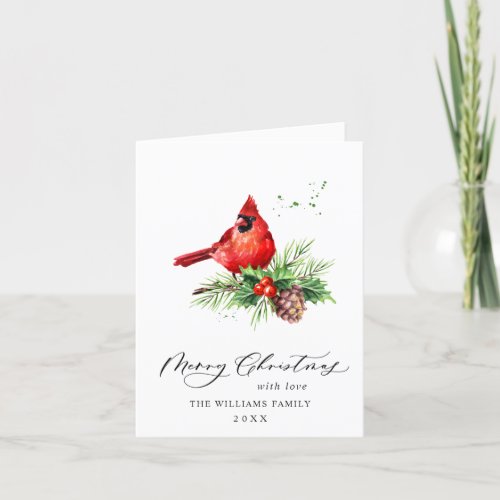 Red Cardinal Holly Berry Christmas Greeting Holiday Card