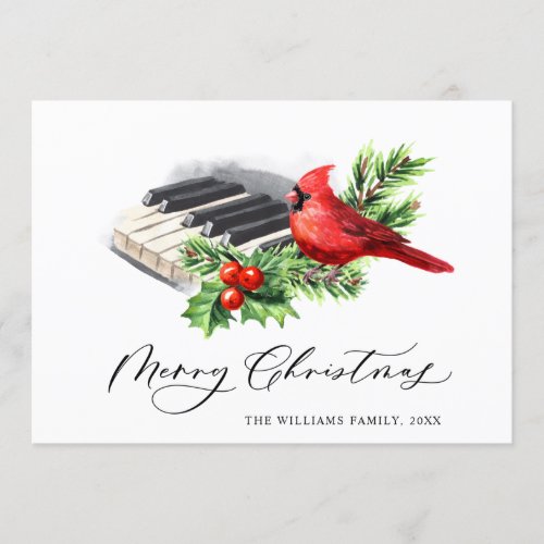 Red Cardinal Holly Berry Christmas Greeting Holiday Card