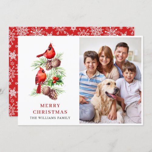 Red Cardinal Holly Berry Christmas Greeting PHOTO Holiday Card