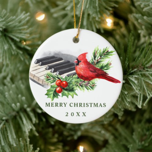 Red Cardinal Holly Berry Christmas Holiday Ceramic Ornament